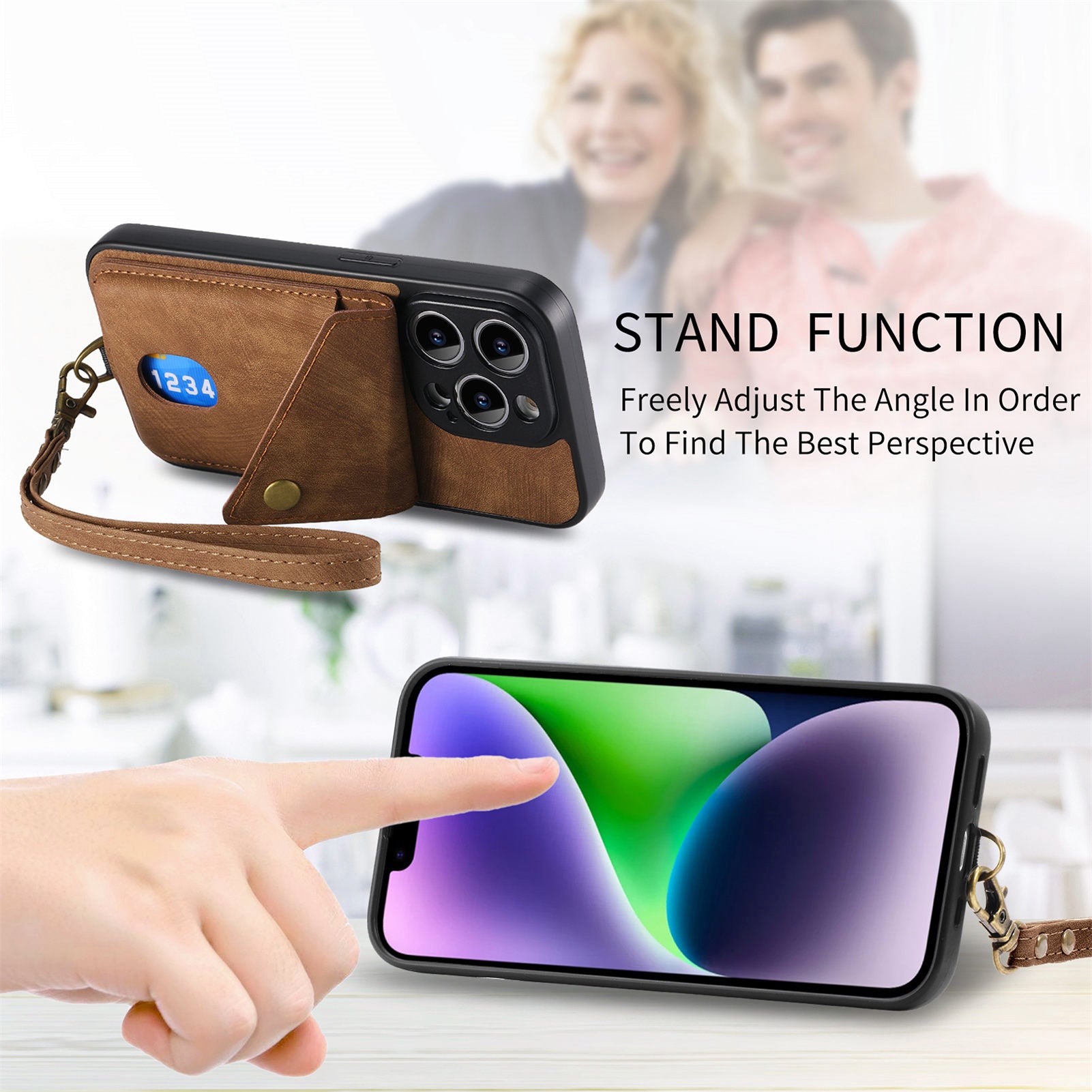 Card Holder Kickstand Case for iPhone 14 Pro Max PU Leather Coated PC+TPU Phone Cover Card Holder Kickstand Case for iPhone 14 Pro Max PU Leather Coated PC+TPU Phone Cover
